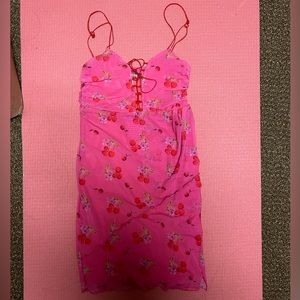 Pink mesh mini dress with fruit design size xs